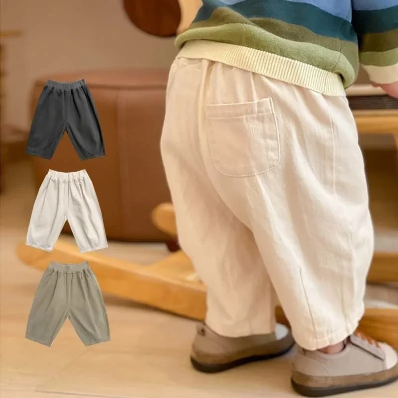 

Solid Boy Kids Fashion Trousers Toddler Clothes Summer Spring Baby Pocket Ankle Length Loose Girl Children Casual Pants