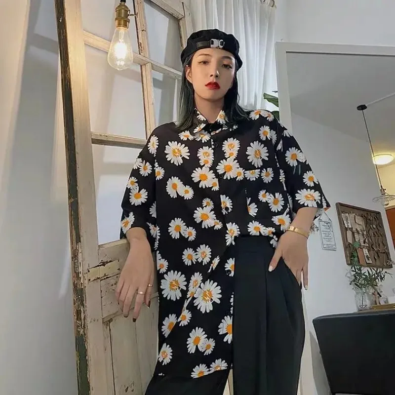 

Новые женские рубашки весна-осень: повседневные однотонные блузки с пуговицами, элегантные модные рубашки с отложным воротником и длинным рукавом, с принтом ромашек