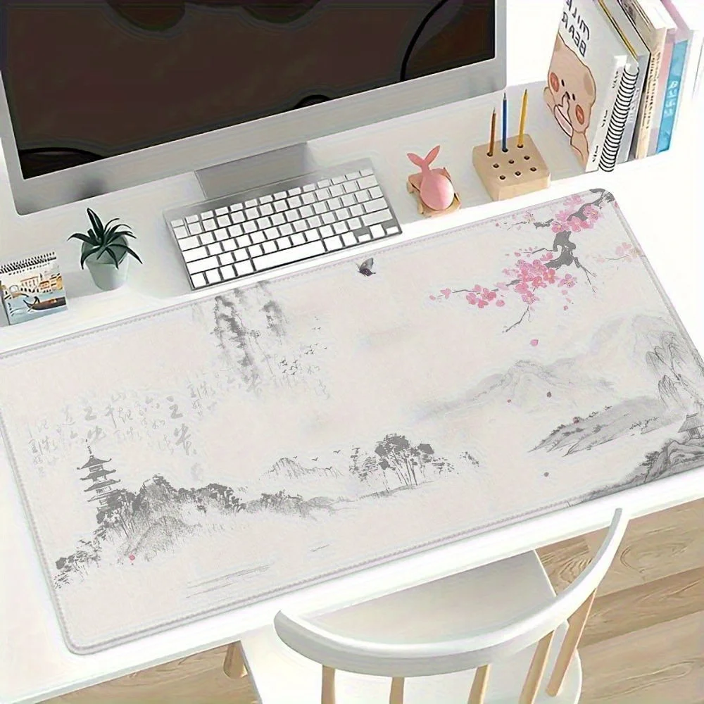 

Коврик для мыши Sakura Pagoda, большой, с резиновой основой, противоскользящий, аксессуар для ПК, коврик для офиса и геймеров, декоративный коврик для клавиатуры