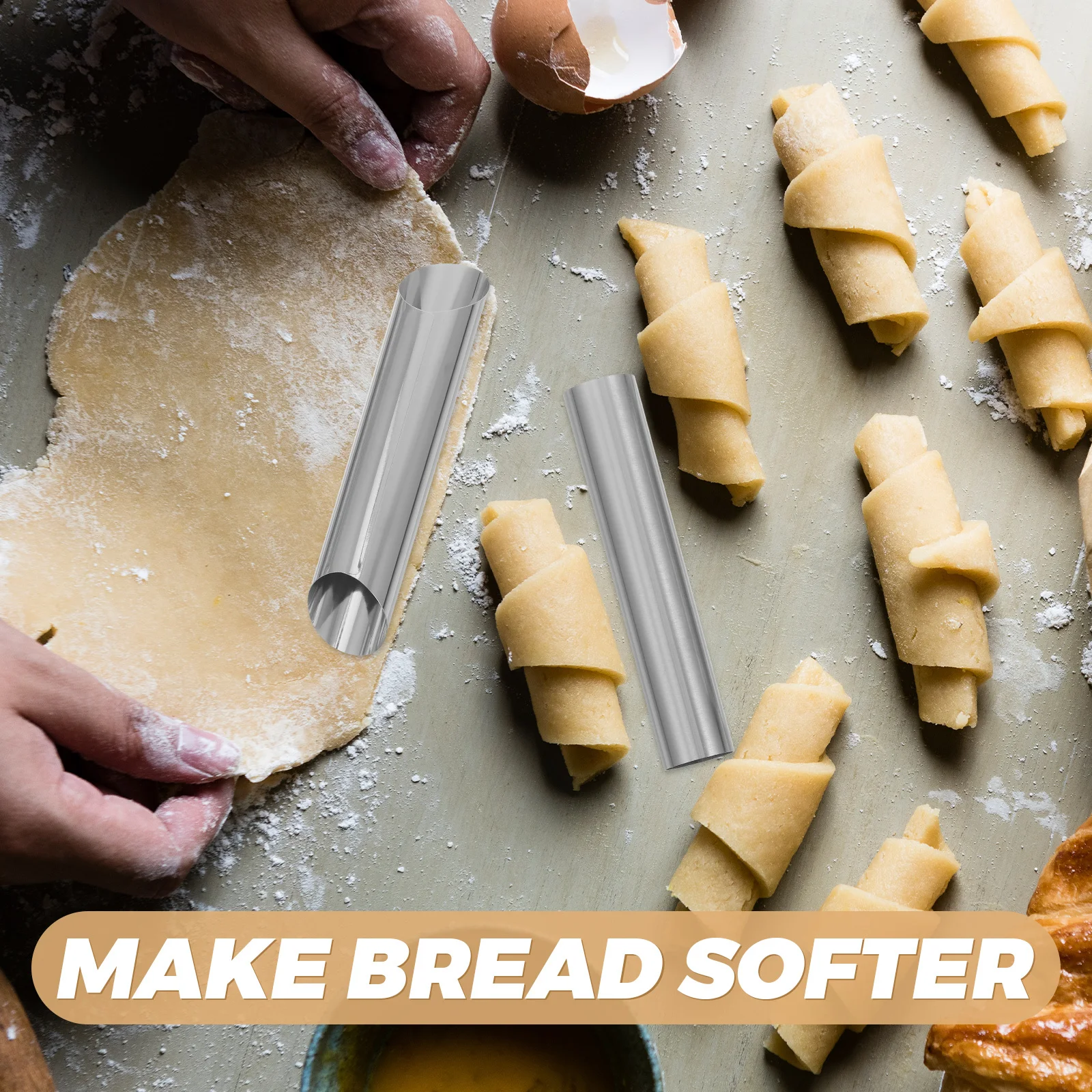 4 قطعة قوالب أنبوب الخبز من الفولاذ المقاوم للصدأ حجم كبير غير لاصق كريم القرن المعجنات أشكال زاوية مزدوجة تصميم مجوف للكرواسون و