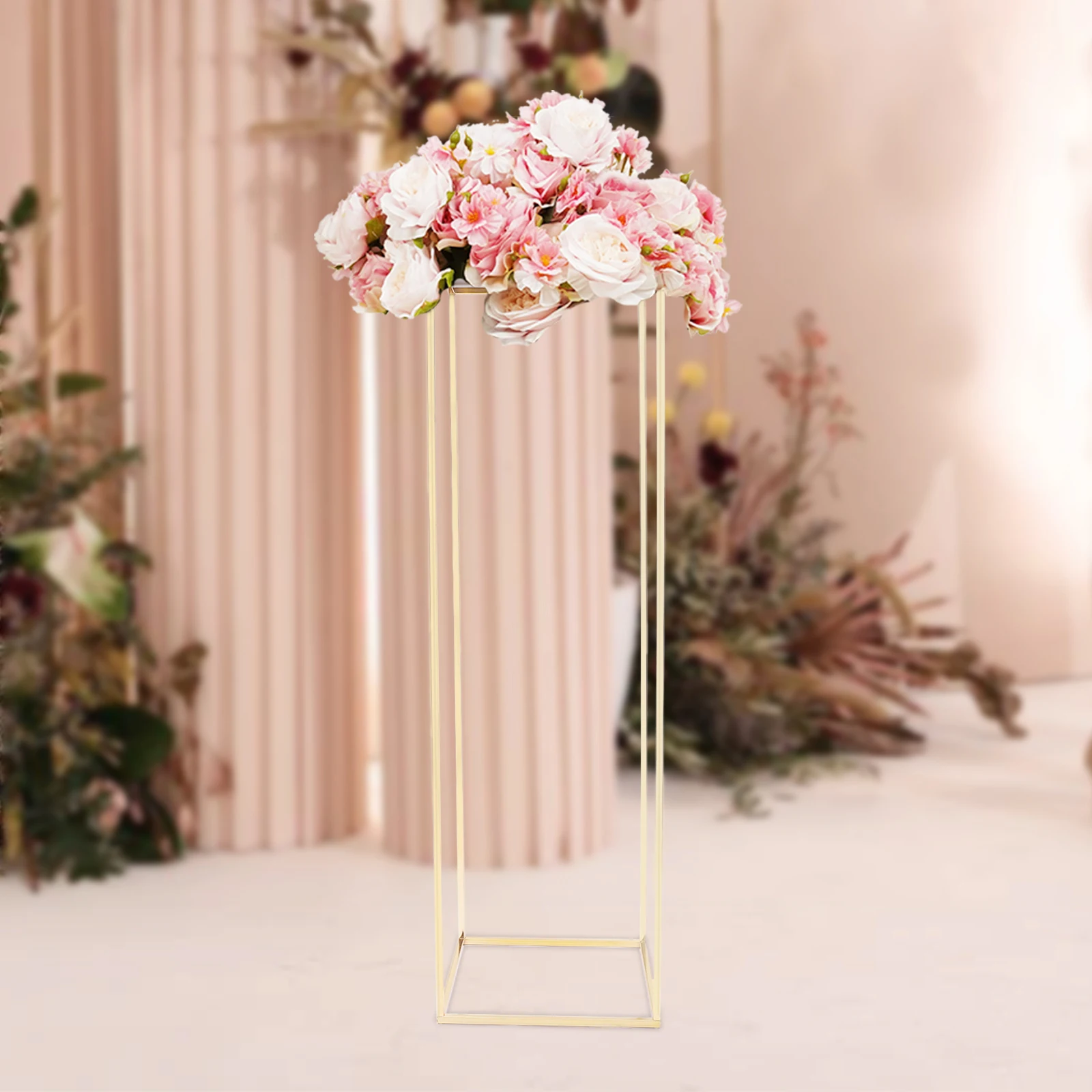 

29*29*100cm Gold Flower Floor Stand Metal Column Flower Stand Flower Arrangement For Wedding Party Dinner Centerpiece