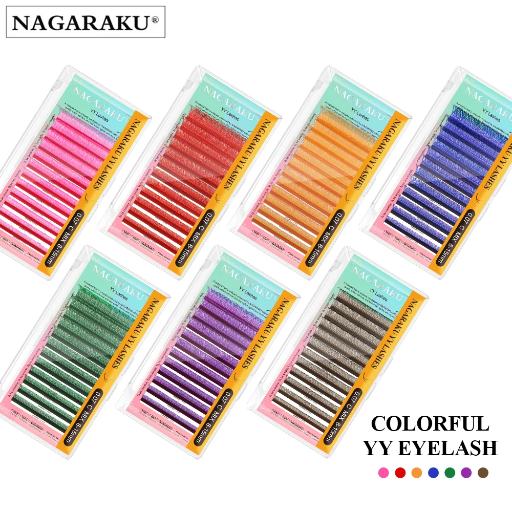 NAGARAKU Color YY Shape Hand Woven Premium Synthetic Mink Eyelashes Pink Red Blue Purple Green Soft Natural Meshy Net Cross