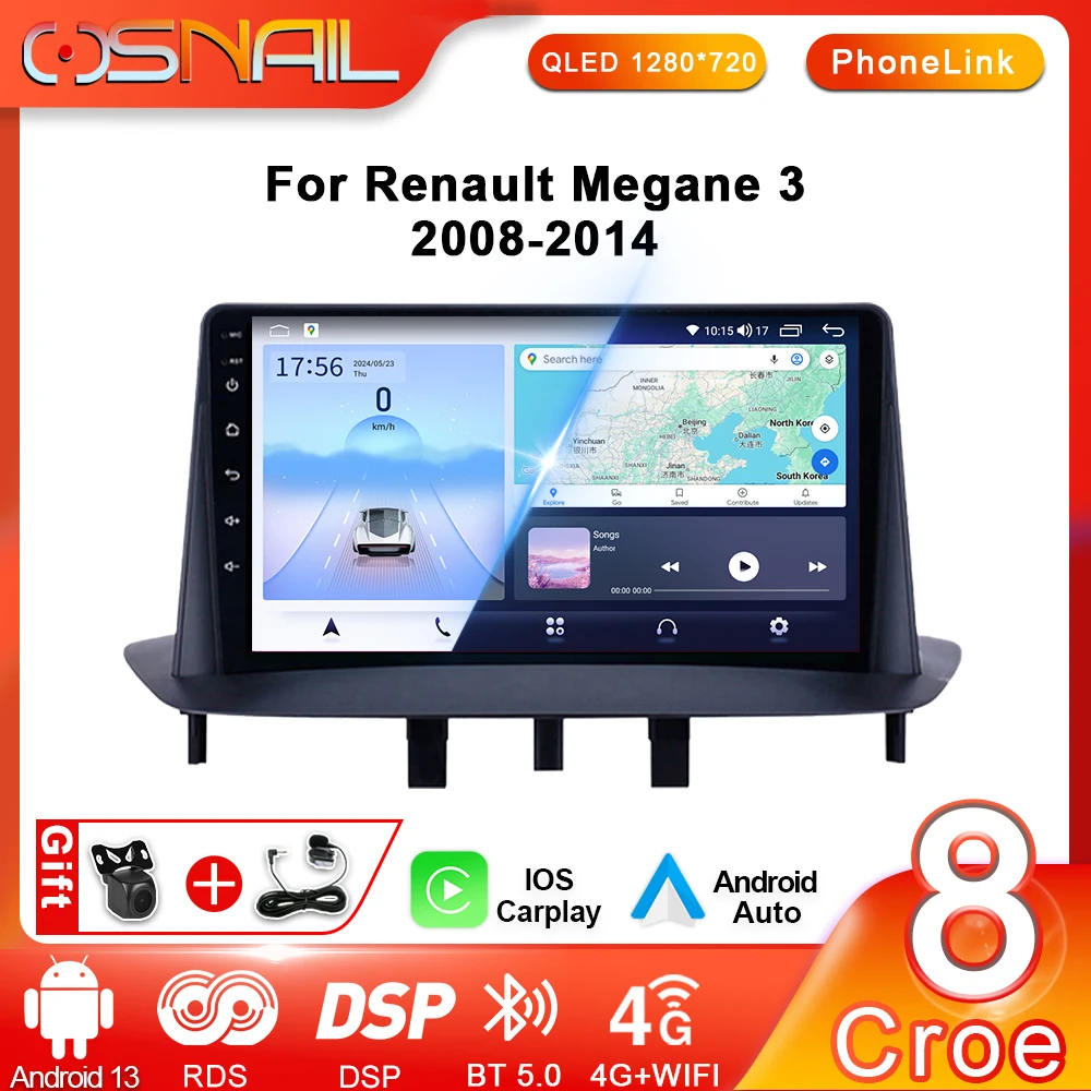 2Din Android 13 Car Radio For Renault Megane 3 Fluence Samsung SM3 2008 - 2014 Multimedia Video Player 4G CarPlay Navigation GPS