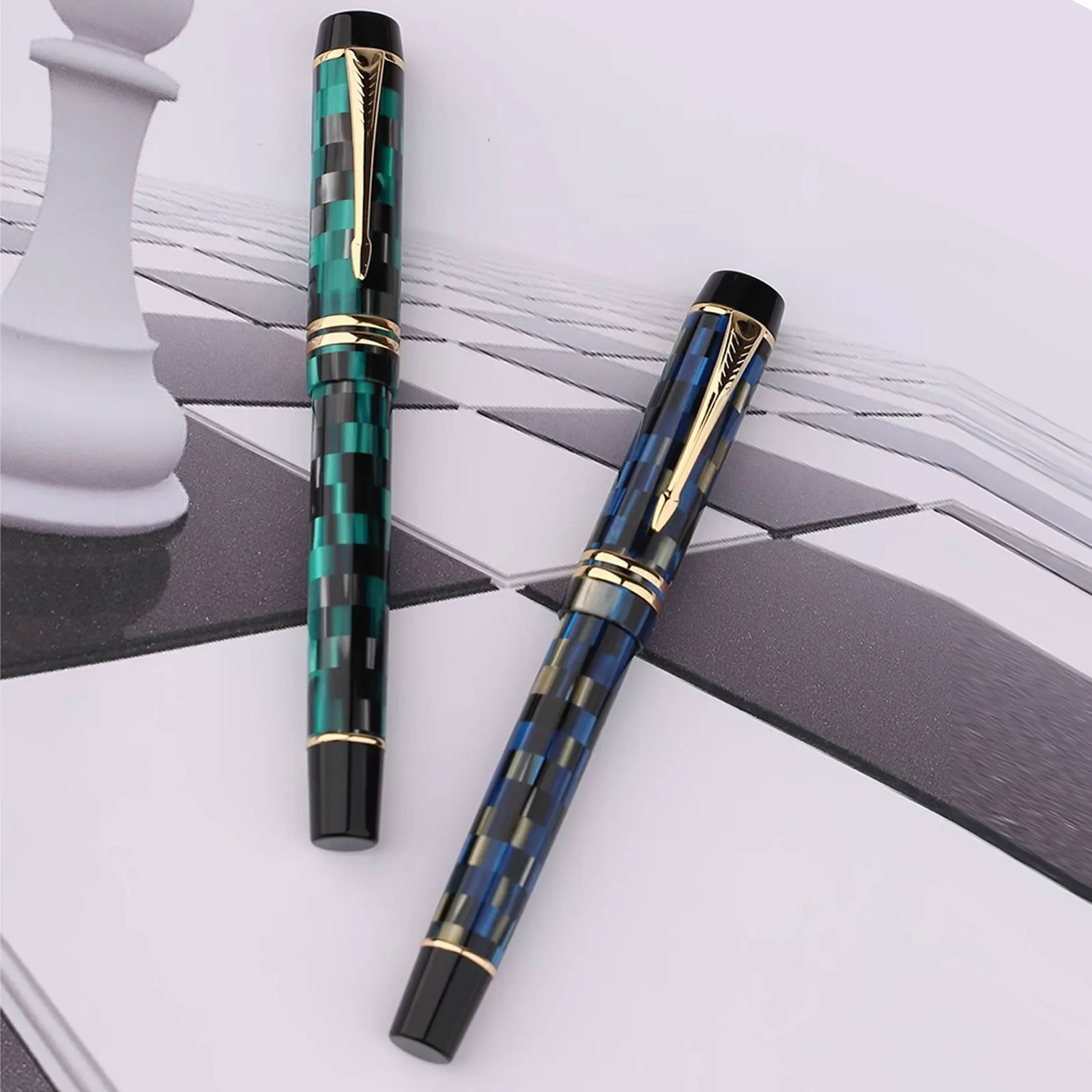 

New MAJOHN M600 Resin Fountain Pen with Converter Checkerboard BOCK Nib 0.5 mm Smooth Pens School Supplies Stationery gift pen