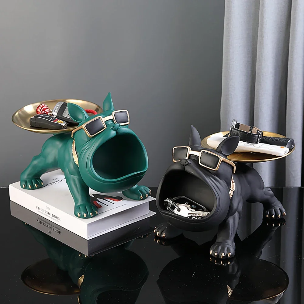 Resin Dog Statue Living Room Decor Dog Sculpture Table Storage Tray Ornaments French Bulldog Figurine for Home Desk Decoration