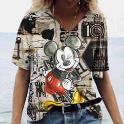 Top Women Disney Mickey Mouse Print Women's T-Shirt Oversized T-Shirt Popular Clothes Women Clothing Short Sleeve Tees Blouse V-