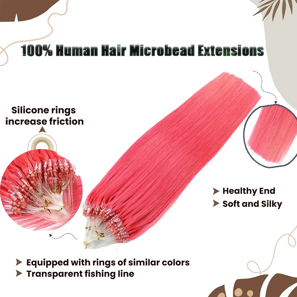 Hot Pink Micro Bead Hair Extensions Real Human Hair Micro Link Hair Extensions Micro Loop Hair Extensions Invisible Microbead