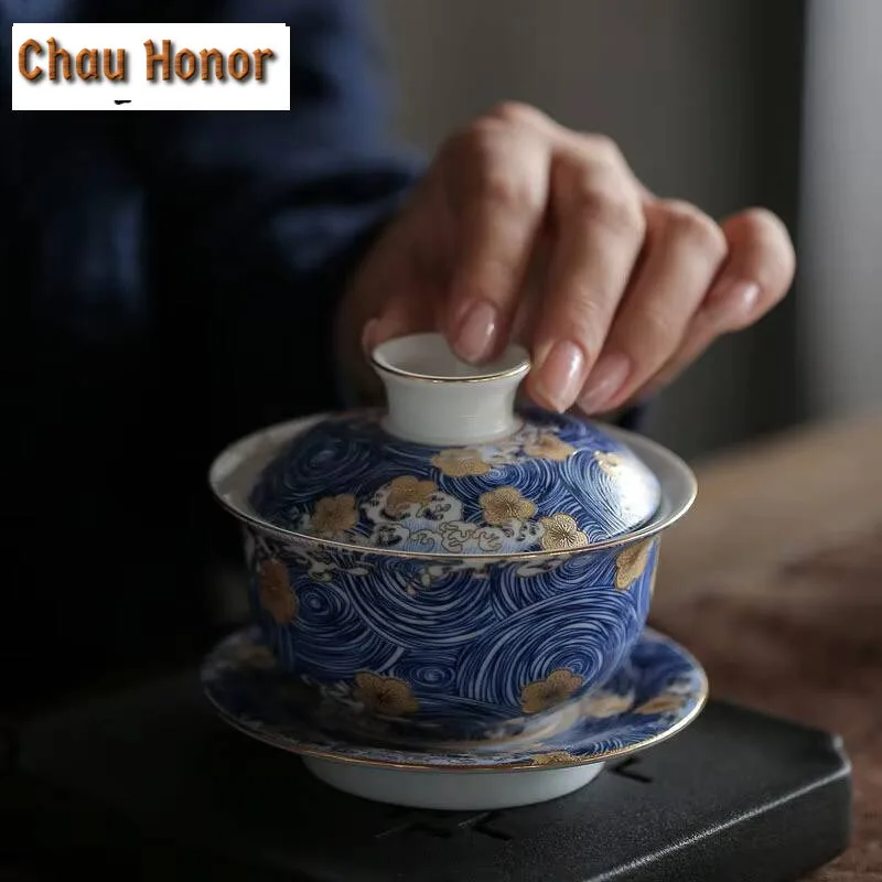 150ml Starry Sky Enamel Color Gaiwan Vintage Tea Tureen Tea Bowl with Lid Kit Tea Maker Cover Bowl Chinese Tea Set Ornaments