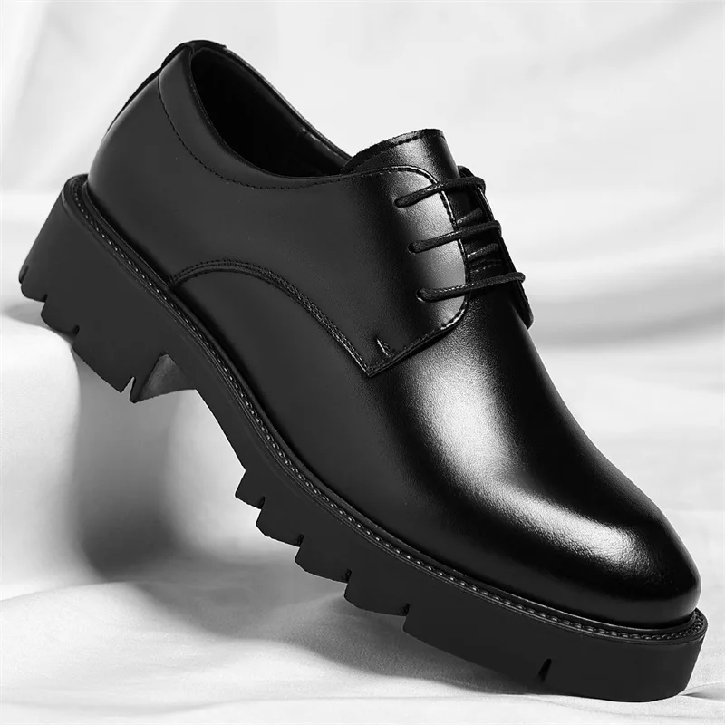 

Мужские туфли из воловьей кожи для увеличения роста, модные, повседневные, деловые, офисные, на толстой подошве, классические, новинка 2026 года