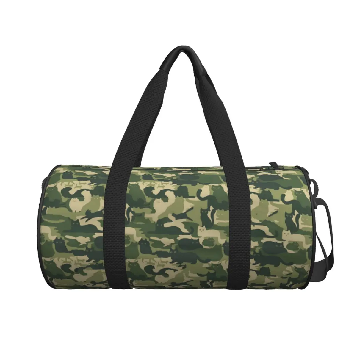 Gym Bag Army Green Camo Sports Bag with Shoes Camouflage Cats Men\'s Weekend Pattern Handbag Cute Luggage Fitness Bag