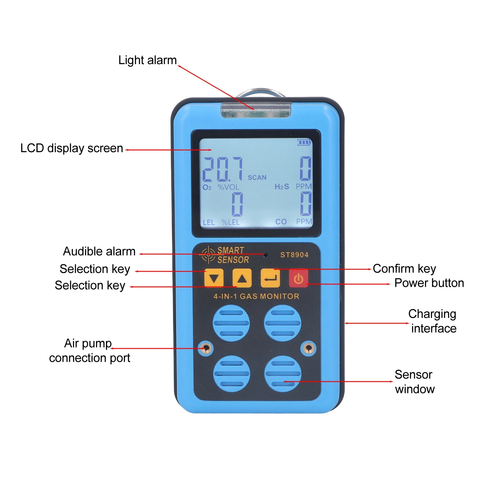 Gas Tester Accurate Measurement Rechargeable Gas Detector 3 Alarm Modes Short Response Time 4 in 1 for Agriculture