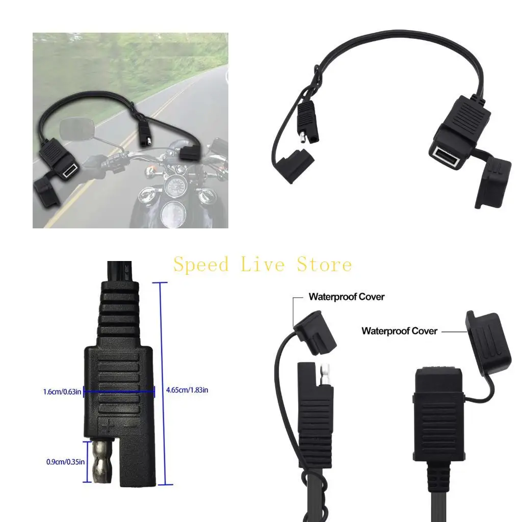 547C Motorcycle USB Chargers Waterproof SAE To USB Chargers Cable 5V 2A USB Chargers For Outdoor Use With 35cm Length