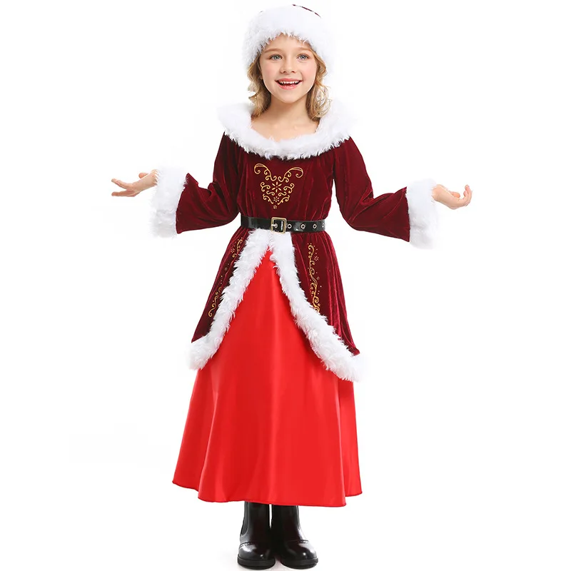 

Velvet Wine Red Christmas Elves Costumes Girls Dress Christmas Party Cosplay Full Set