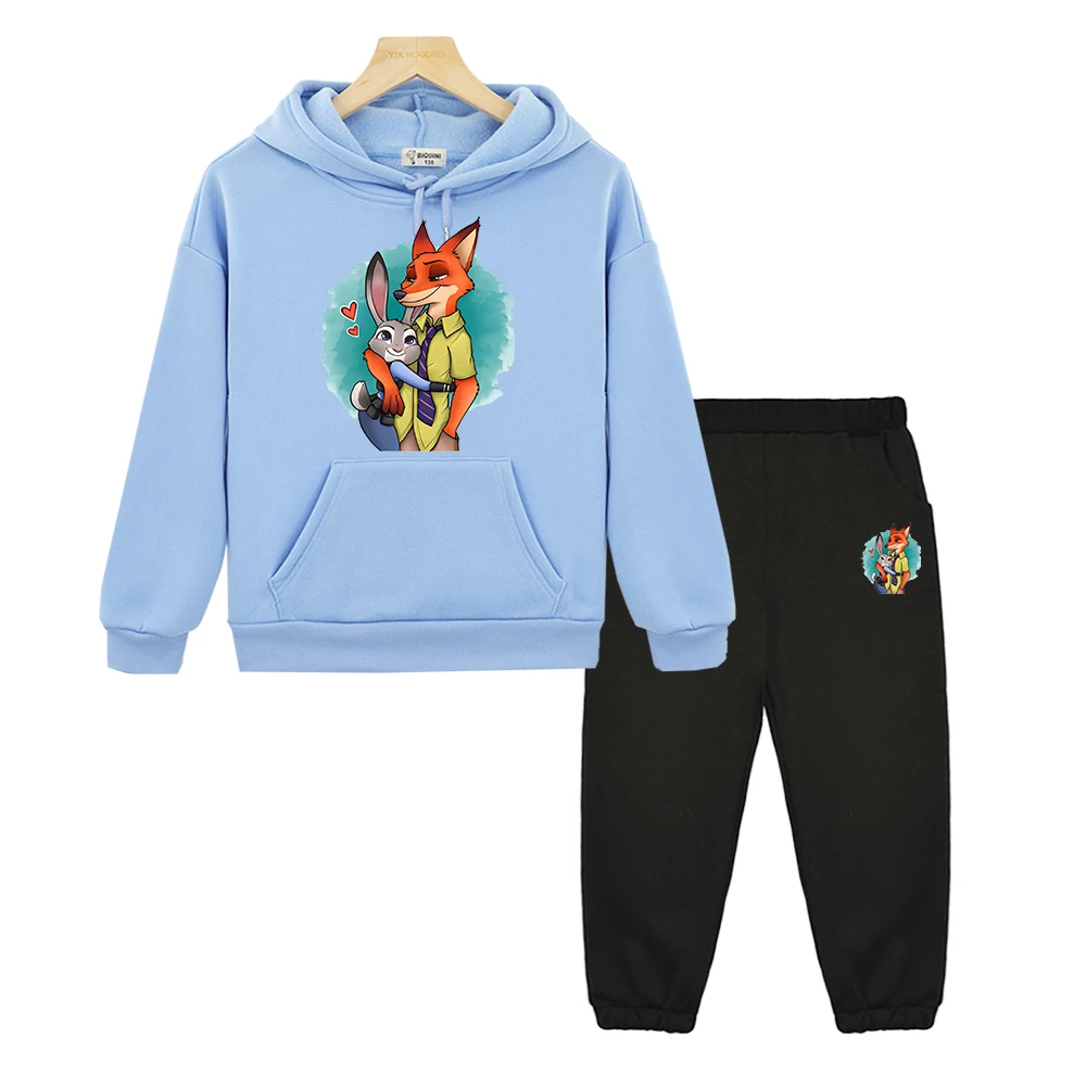 

boy girls Hooded Sports Sets Zootopia 2 hoodies Fleece Sweatshirt pullover Disney hoodie+Pant y2k sudadera kids boutique clothes