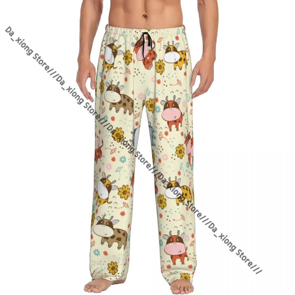 

Men Sleep Bottoms Male Lounge Trousers Men's Cute Cows Pajama Pants