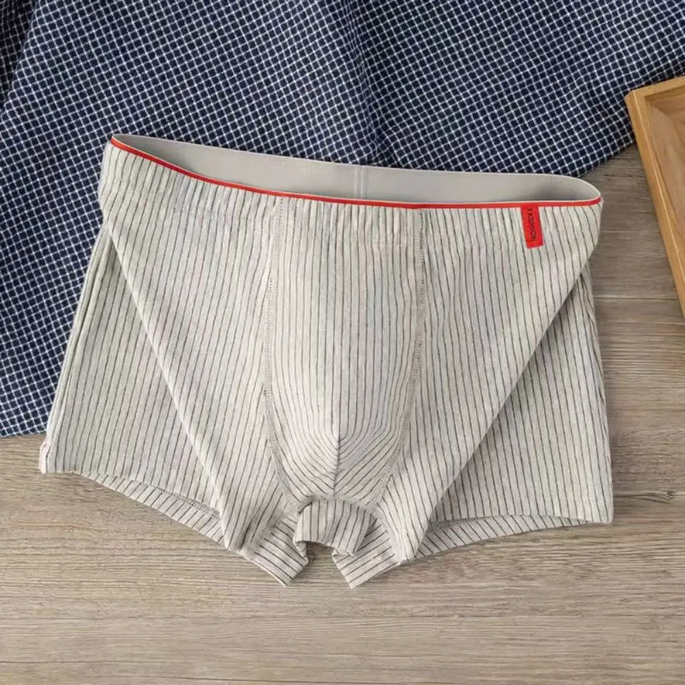 4PCS Color Blocking Stripe Men's Flat Panties Large Size Loose Men Boxer Underpants Low Waist Underwear for Man Male