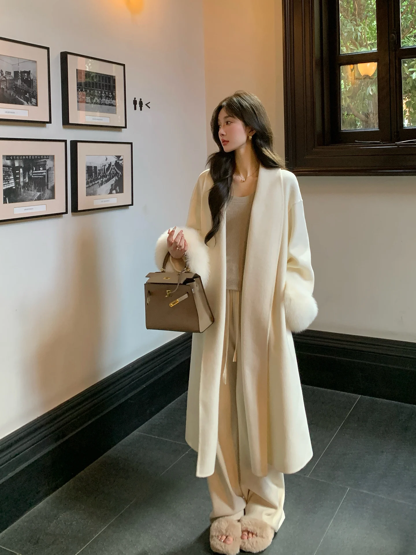 

Корейское шерстяное пальто-дафлкот для женщин, двустороннее, длинное, в стиле кэжуал, с эффектом высокого качества