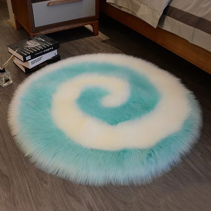 40cm Circle candy Design Shaggy Carpet Artificial Sheepskin Wool Faux Fluffy Mats Cute Area Rug Children Room Carpet Home Decor