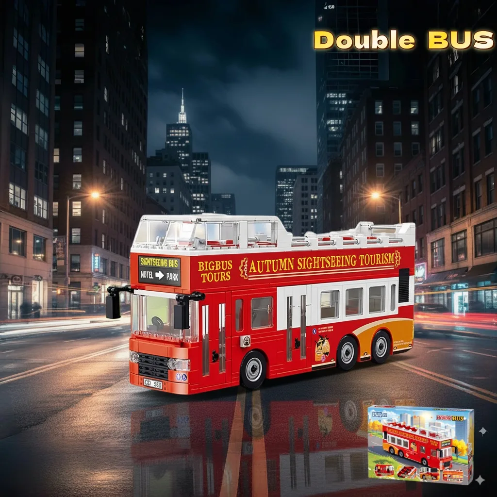 

Новый ретро двойной автобус DIY строительные блоки городской транспортный автомобиль автомобильные кирпичи игрушки для детей подарок