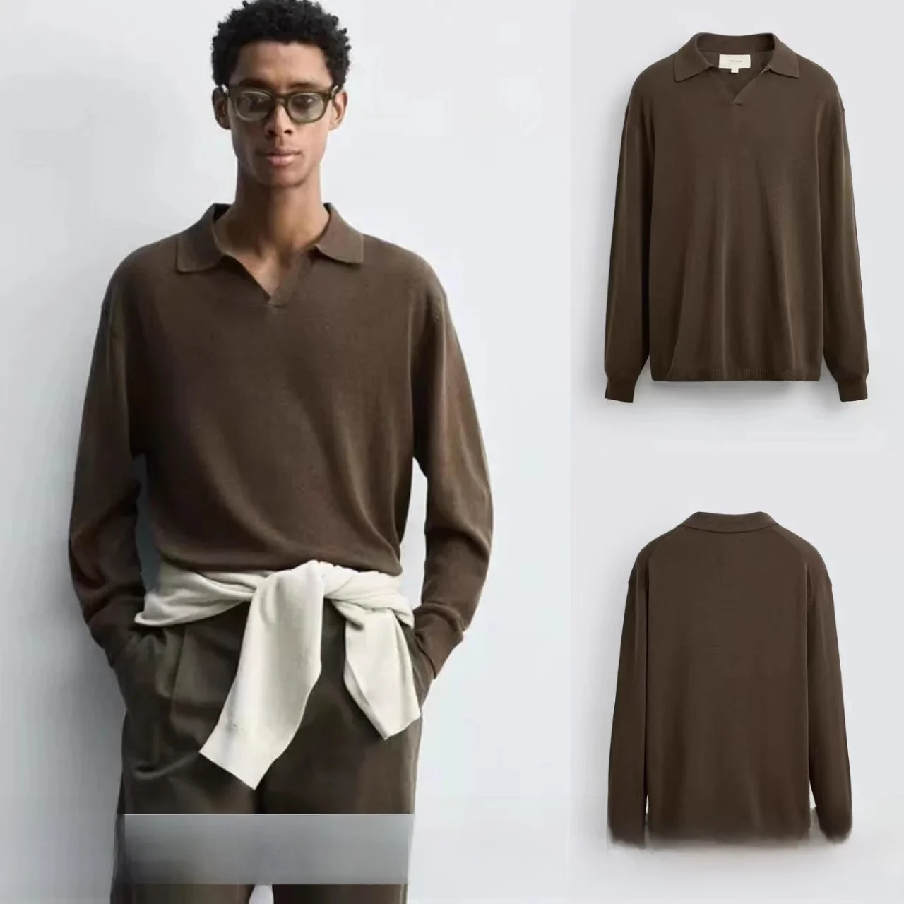 

Новинка осени 20%, мужской вязаный длинный свитер из смешанного хлопка и конопли Han Han Han, дышащий и приятный для кожи