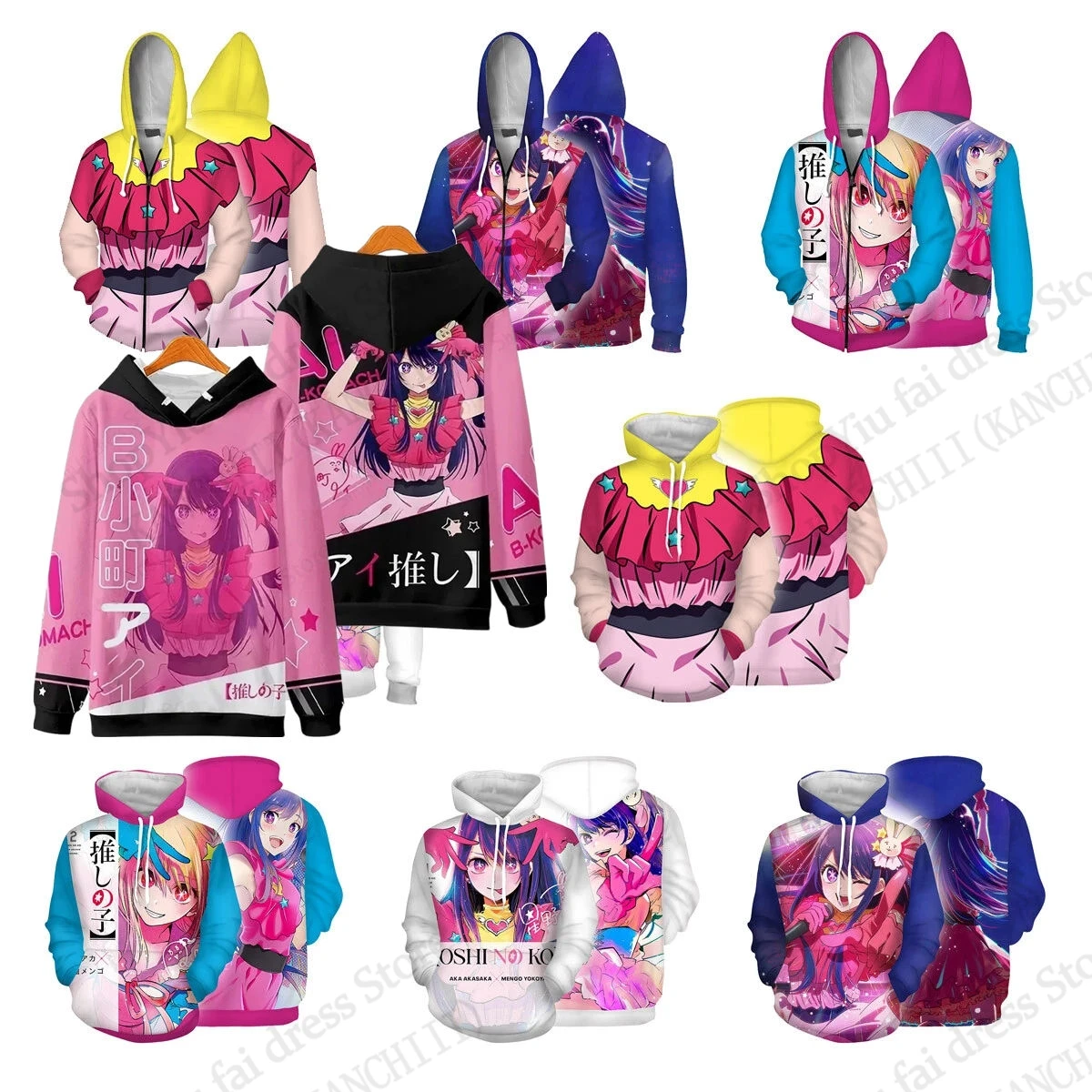 أنيمي أوشي نو كو آي هوشينو ثلاثية الأبعاد طباعة هوديي الرجال النساء موضة أكوامارين روبي هوديس البلوز المراهقين معطف تأثيري جاكيتات فتاة