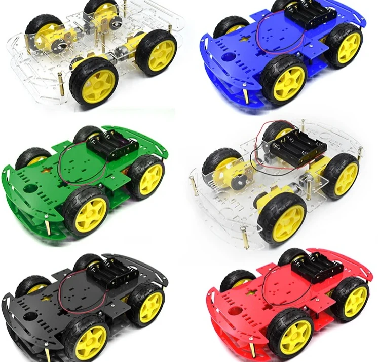 3pcs intelligent car kit four-wheel drive intelligent robot car chassis kit car with speed encoder and battery box