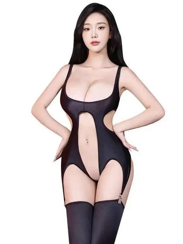 Sexy chaud coupe haute Sexy serré haute élastique brillant pur désir Passion évider une pièce body femmes barboteuses vêtements IXP8