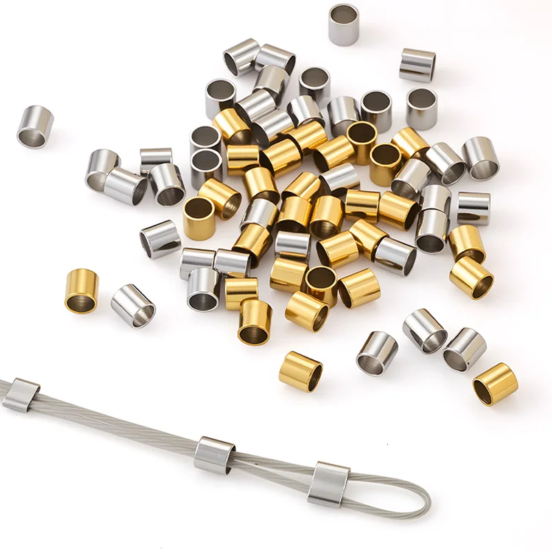

50/100 шт., обжимные бусины из нержавеющей стали, круглая трубка, гофрированные бусины-разделители для изготовления ювелирных изделий, материал для рукоделия, аксессуары