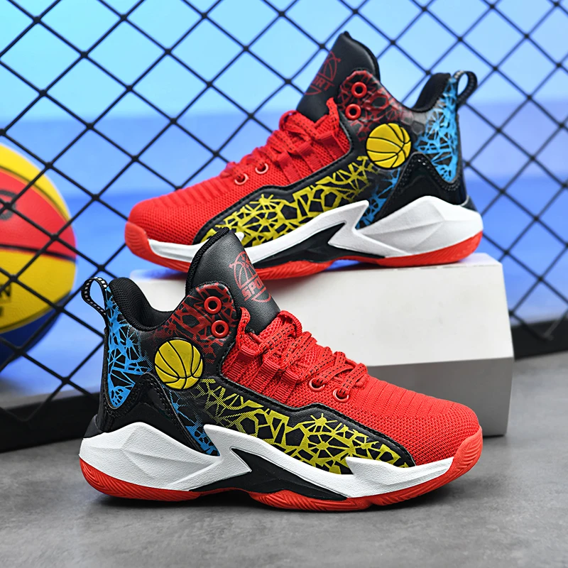 

Children's Sports Shoes 2024 New Kids Basketball Shoes Thick Sole Non-slip Boys Sneakers Breathable Child Basket Trainers Shoes