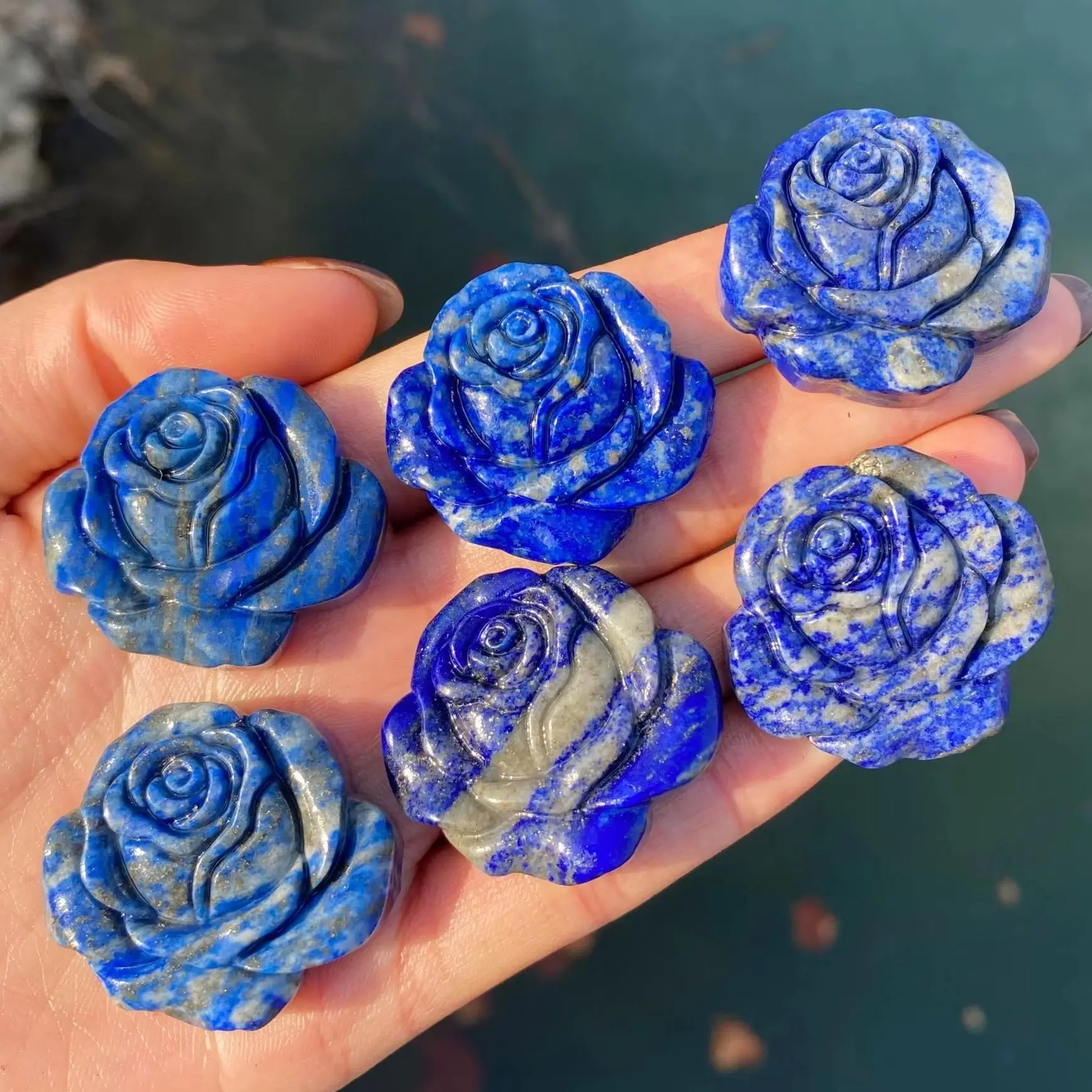 Natural Lapis Lazuli Rose Carving Hand Carved Blue Gemstone Flower Reiki Healing Third Eye Chakra Valentines Day Gift