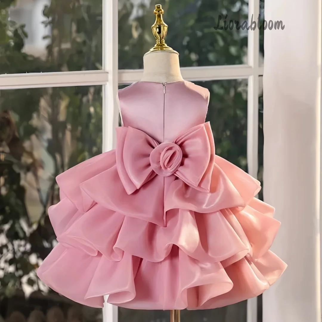 Abiti da Cerimonia per Bambine, Vestiti da Sera a Strati con Perle, Abiti Corti da Damigella, Abbigliamento per Feste