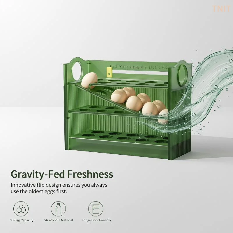 [J] 30 Grid Egg Tray Three Layer Egg Storage Box Organizer Rack Container Automatic Flip Special Egg Storage Kitchen Accessories