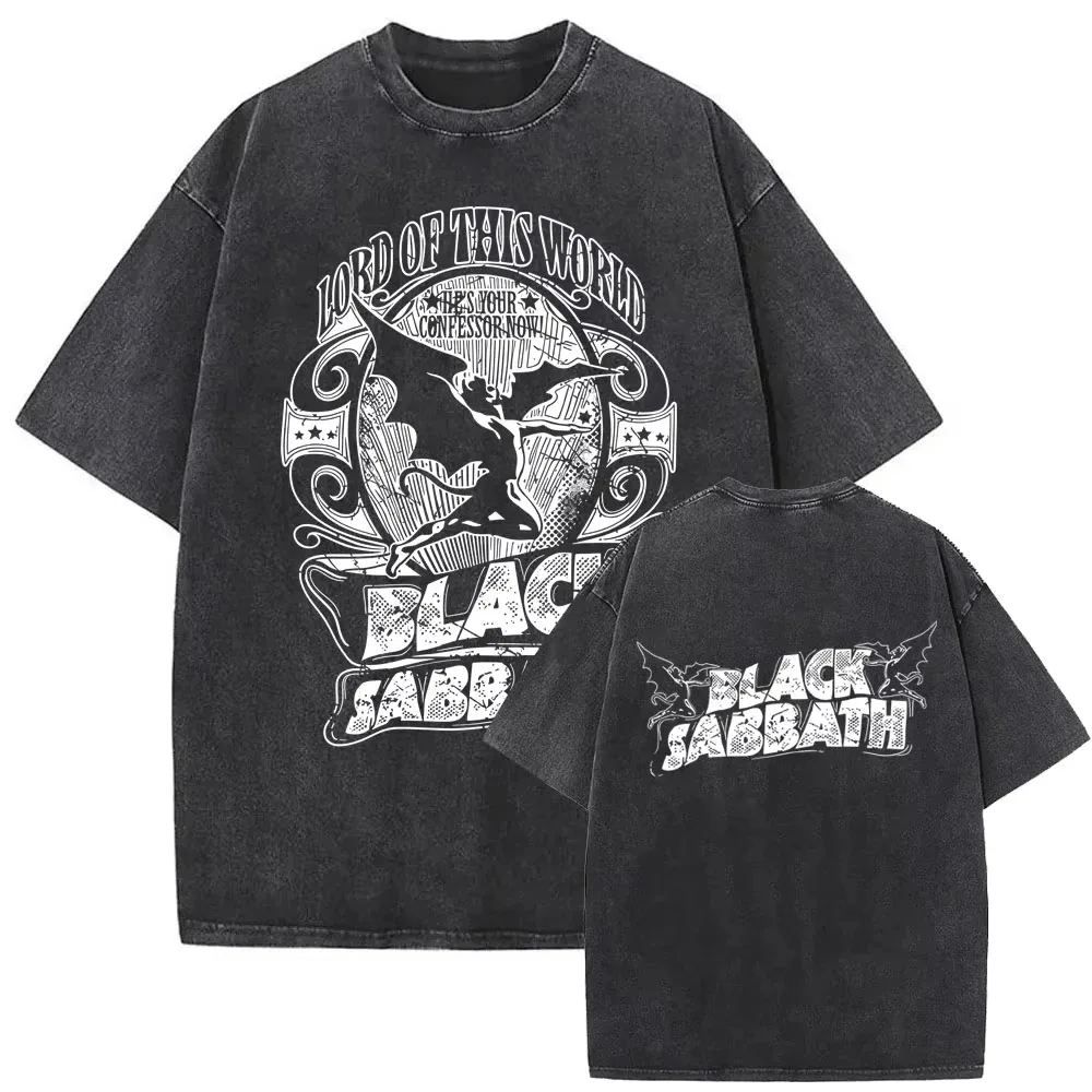 Camiseta Vintage de Algodão Lavado com Estampa da Banda de Rock Heavy Metal Black Sabbath Ozzy Osbourne para Homens e Mulheres, Tamanho Oversize, Verão
