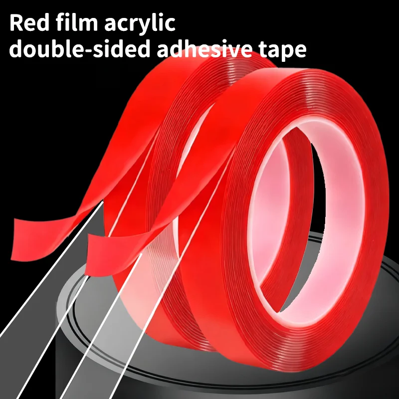 

2 рулона прочной красной акриловой двусторонней ленты, прозрачная, водонепроницаемая, без следов, длина 3 м, 10 мм/15 мм, для телефонов и экранов