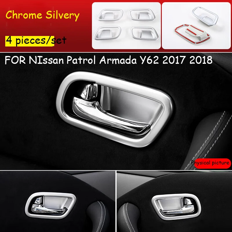 

For NIssan Patrol Armada Y62 2017 2018 auto Accessories styling ABS Chrome Car inner door Bowl decoration strip Cover Trim