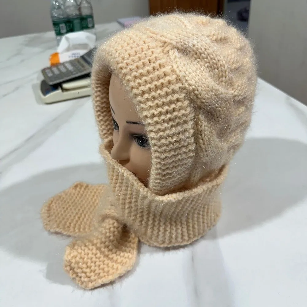 آذان الثعلب 2 في 1 وشاح مقنع للنساء الدفء يندبروف قبعة وشاح فو الفراء لينة الشتاء وشاح الخريف الشتاء #4