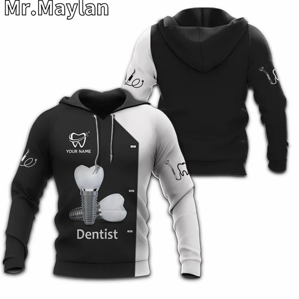 Custom Dentist Pattern Dental Clinic Uniform 3D Hoodie Men-Women Pullover Sweatshirt Hooded Jersey Tracksuit Outwear Coat A-133