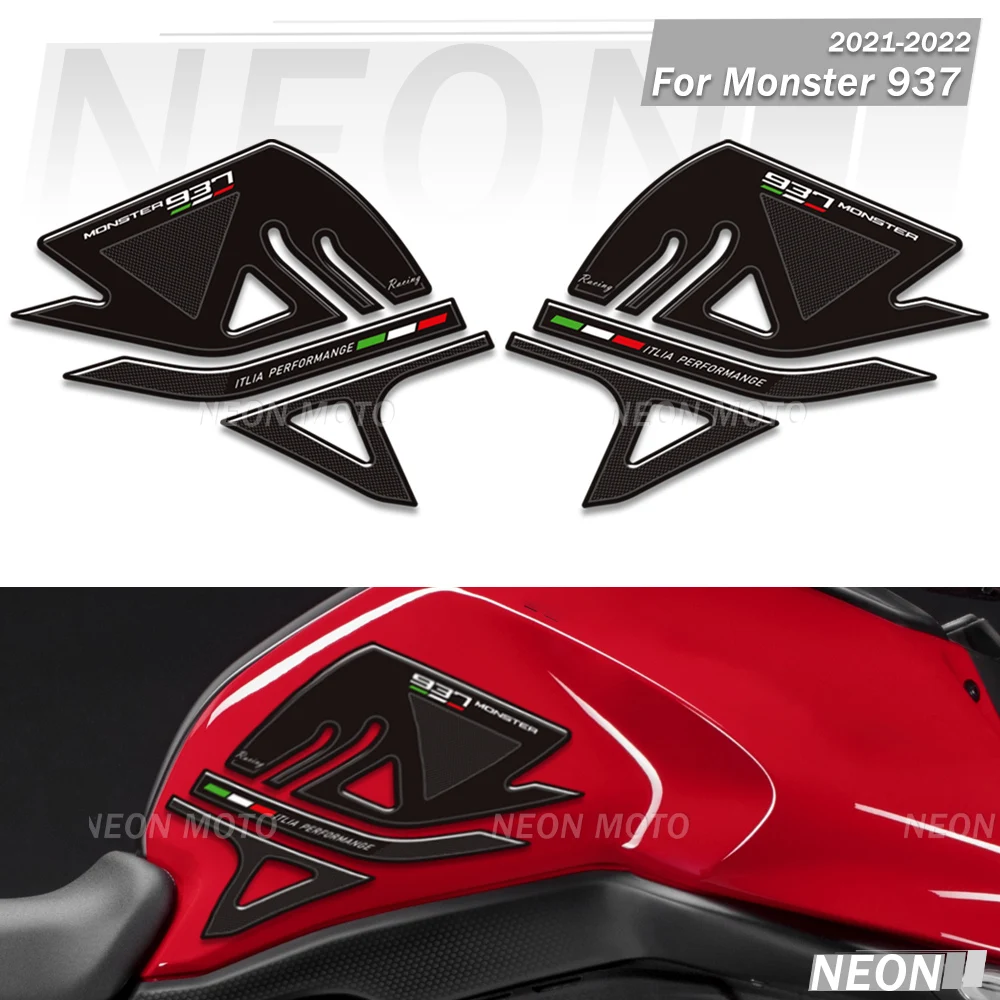 

For Monster 937 2021 2022 Motorcycle 3D Tank Pads, Anti-Slip Side Grips Gas Fuel Oil Knee Protector Stickers Decals Kit