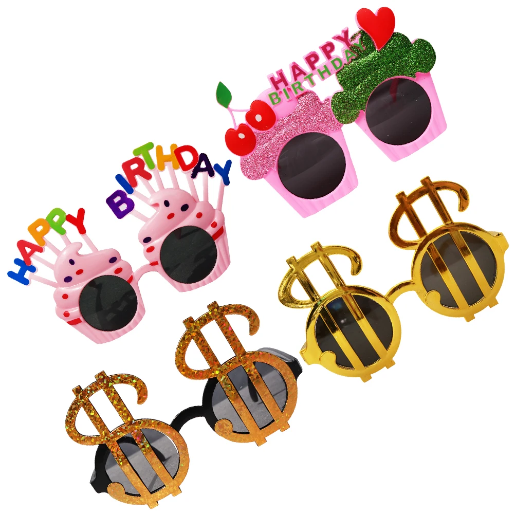 

4 pcs Funny Glasses Photo Props Pink Golden Birthday Cake Party Glasses Safe Use MultiStyle