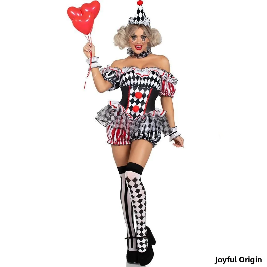 

SXL loween Women's Clown COS Costume Role-plang orm Performance Costume Versatile Clown Outfit Stage Performance Clo...
