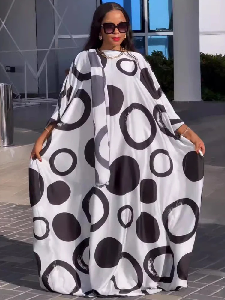 Plus Size African Dresses For Women Traditional Dashiki Print Loose Boubou Nigeria Clothes With Headtie Turkey Dubai Hijab Abaya