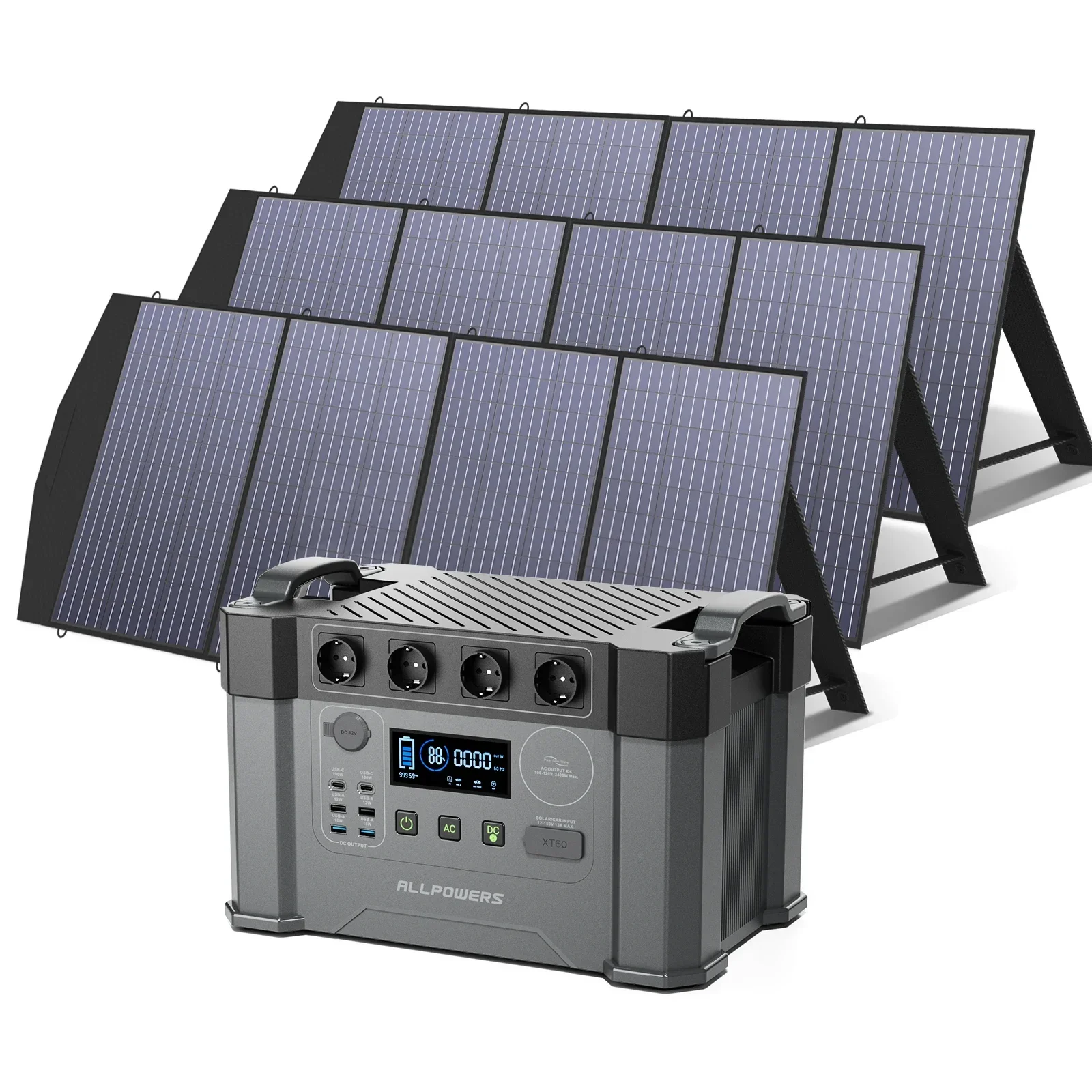 2400W 1451Wh Portable Power Station, 110V / 230V MPPT Solar Generator with 200W 400W 600W Solar Panels