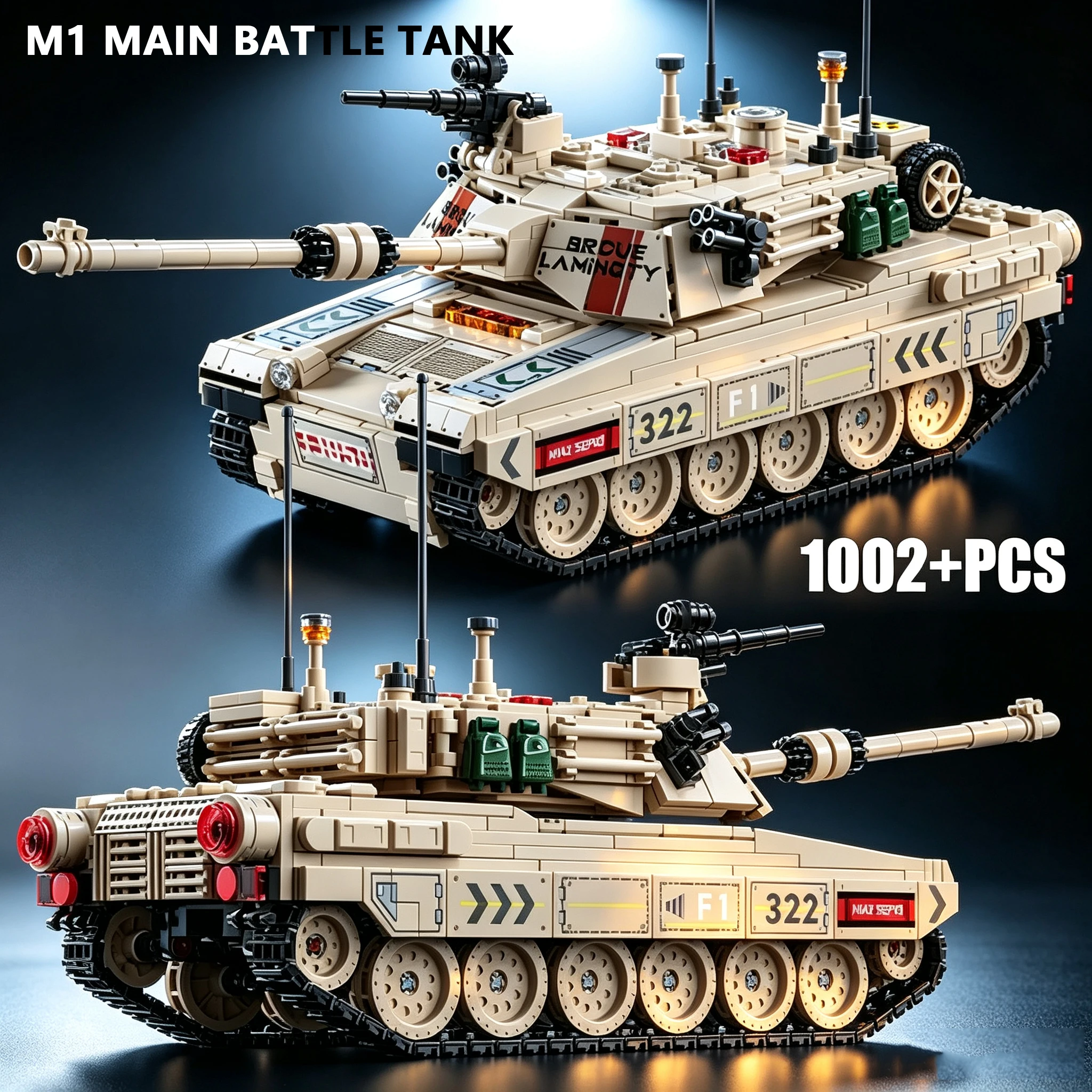 1002-delige MOC-bouwset van een M1A2-tank, een model van een Amerikaanse tank, een doe-het-zelf-speelgoedset, een cadeau voor jongens en militaire fans.