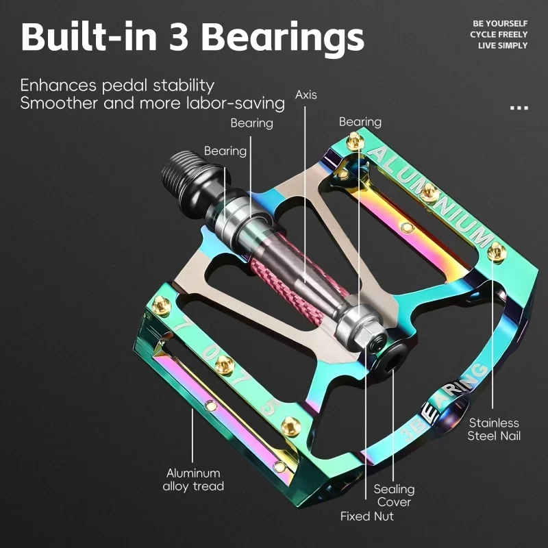 

WEST BIKING Bike Pedal 3 Bearing Electroplated Aluminum Alloy Pedals MTB Road Widen Anti-slip Bicycle Pedals Bike Accessories