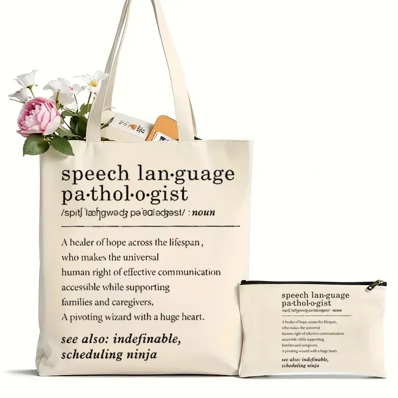 

2Pcs Speech Language Pathologist Print Aesthetic Shoulder Bag All-Match Versatile Shopping Grocery Handbag For Women