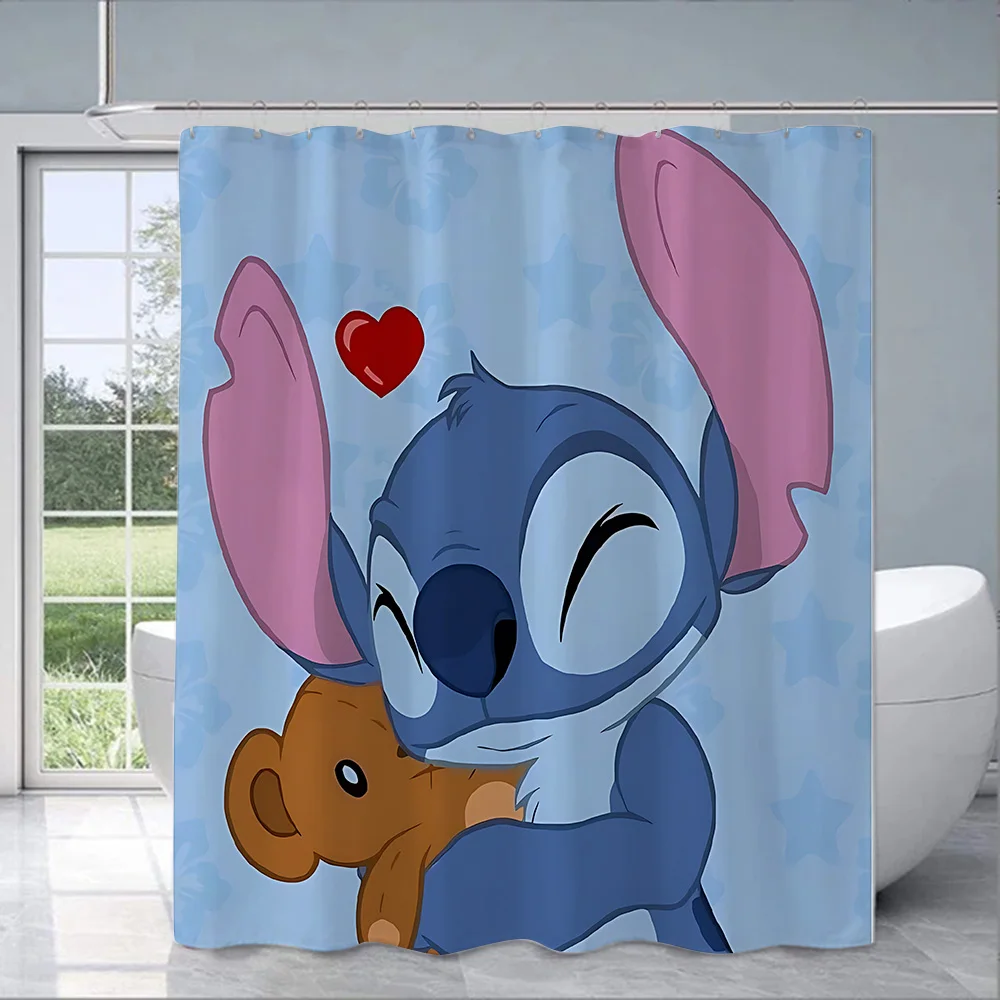 Hot Cartoon S-Stitch Love Big Eye Cute Shower Curtain Waterproof Polyester Fabric Paint Colorful Bath Curtains Curtain With Hook