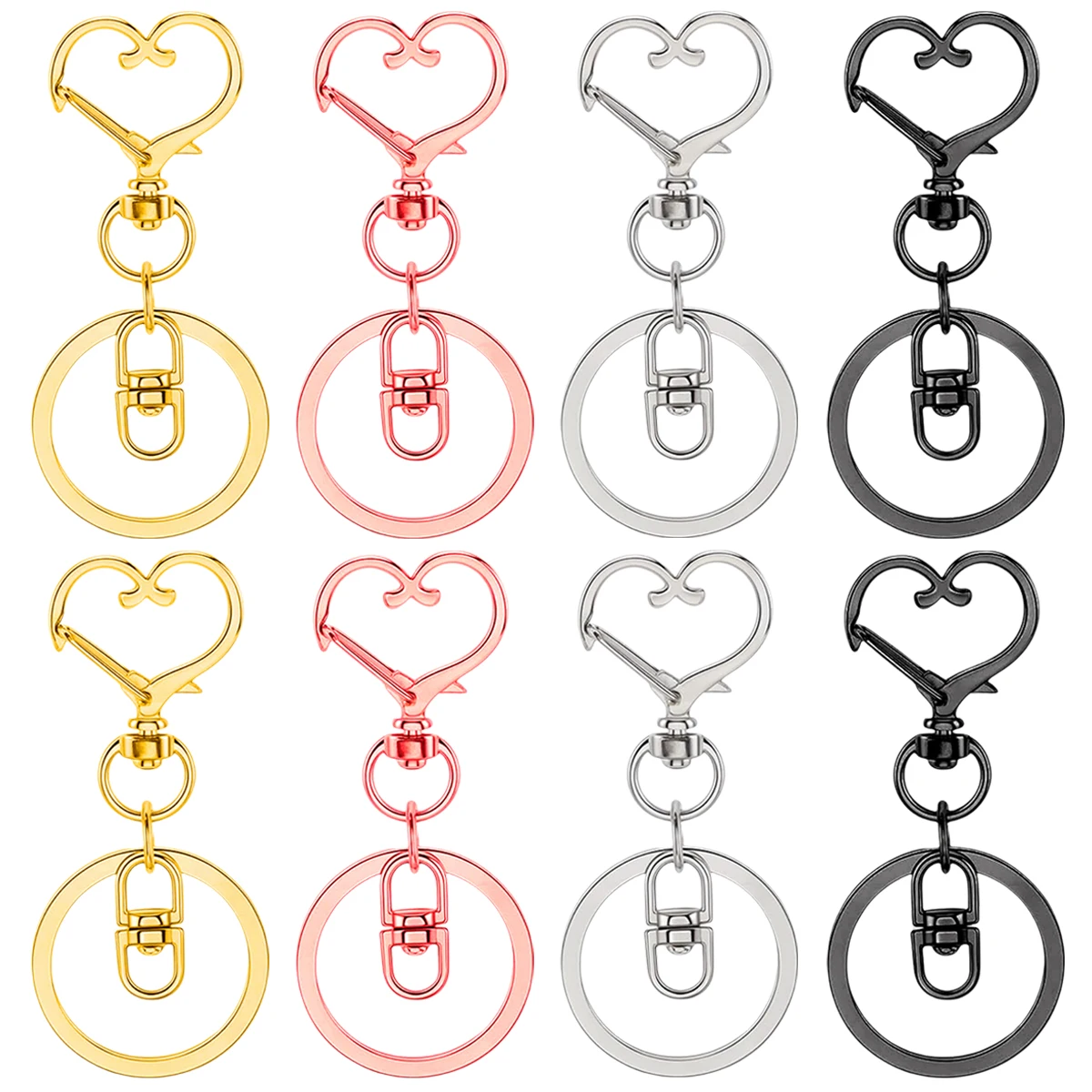 8 Stück herzförmige drehbare Karabinerhaken mit flachem Schlüsselring, Metall-Schlüsselanhänger, geeignet für Schlüsselanhänger, Lanyards, Charms, Schmuck, DIY-Handwerk