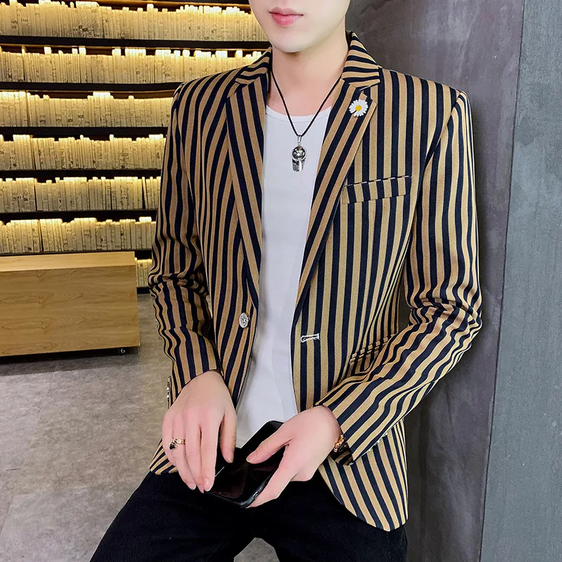 

COCO 2023 Men's Striped Long Sleeve Handsome Casual Suit Youth Spring and Autumn Fashion Thin blazers