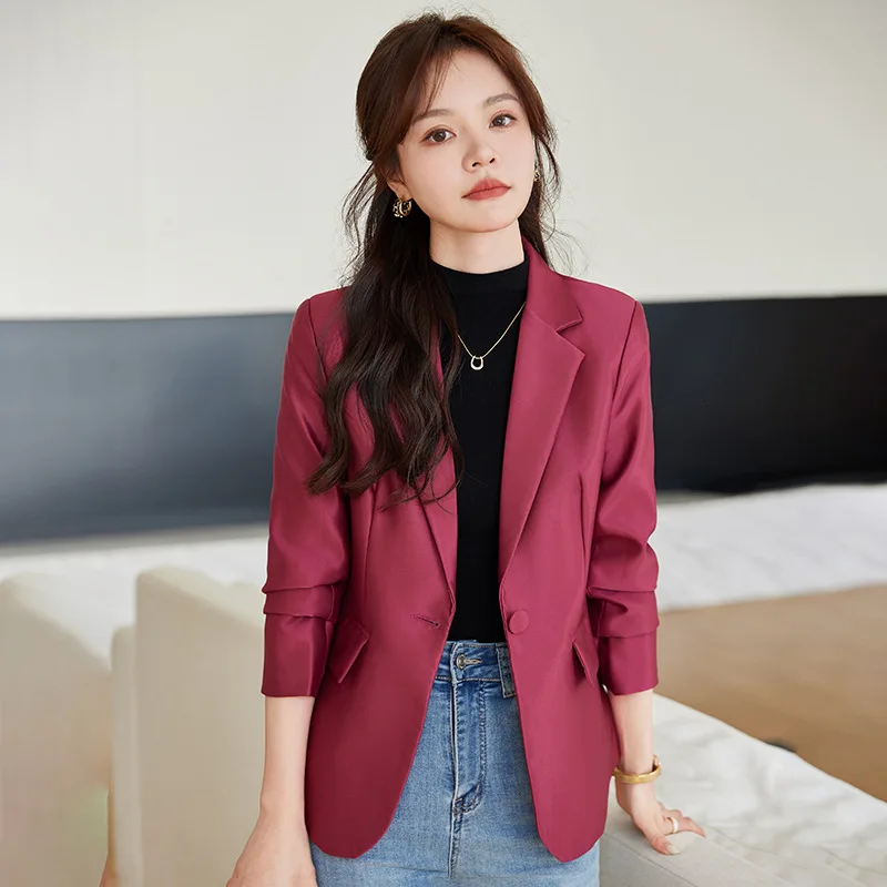 

2024Spring New Business All-Matching Suit Long Sleeve Korean Style Slim Fit Slimming and Short Elegant Small Suit Coat for Women