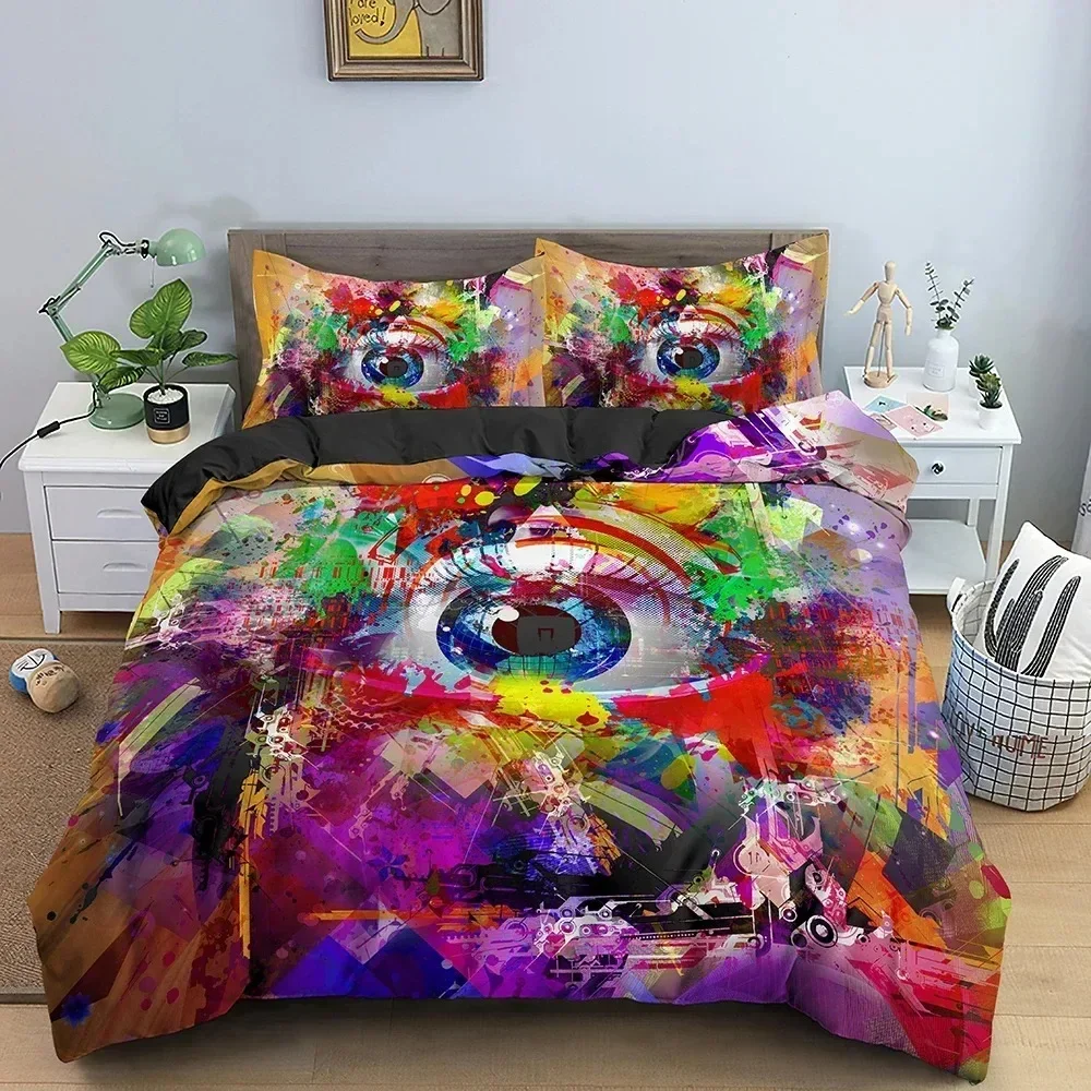 Blue Evil Eye Duvet Cover King Queen Size Psychedelic Magic Drawing Eyes Bedding Set For Kids Teens Adults Polyester Quilt Cover